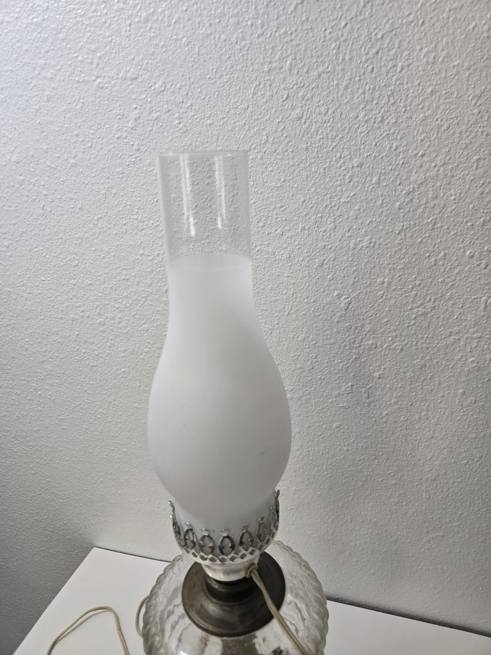 Vintage Glass Hurricane Table Lamp - White Frosted Shade
